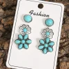 Discount Dear-Lover 3 Pairs Western Turquoise Stud Earrings Sea Green