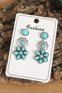 Discount Dear-Lover 3 Pairs Western Turquoise Stud Earrings Sea Green