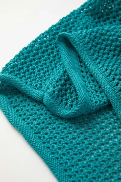 Clearance Dear-Lover Big Flower Hollowed Knit Drop Shoulder Sweater Sea Green