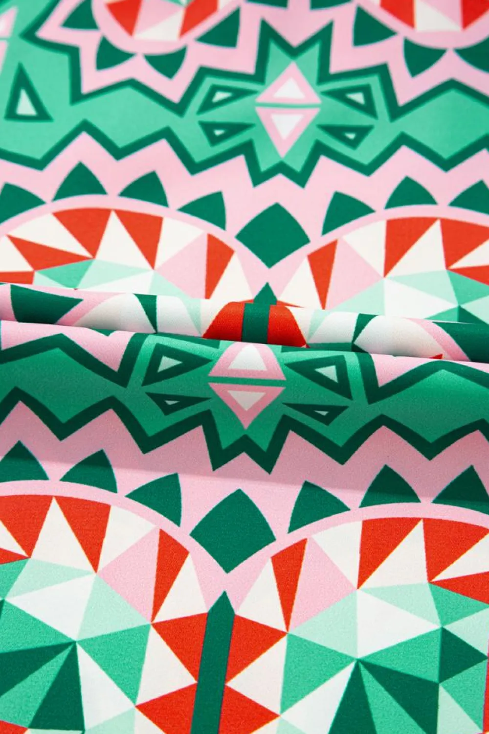 Outlet Dear-Lover Boho Abstract Print Contrast Striped Collared V Neck Blouse Sea Green