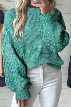 Outlet Dear-Lover Cable Knit Sleeve Drop Shoulder Sweater Sea Green