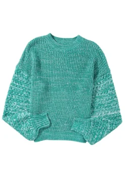Outlet Dear-Lover Cable Knit Sleeve Drop Shoulder Sweater Sea Green