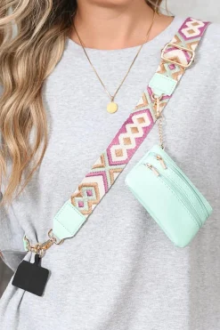 New Dear-Lover Geometric Printed Phone Strap And Detachable Zipped Pouch Sea Green