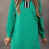 Discount Dear-Lover Jacquard Textured Quarter Zipper Shift Mini Dress Sea Green
