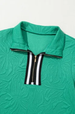 Discount Dear-Lover Jacquard Textured Quarter Zipper Shift Mini Dress Sea Green