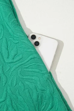 Discount Dear-Lover Jacquard Textured Quarter Zipper Shift Mini Dress Sea Green