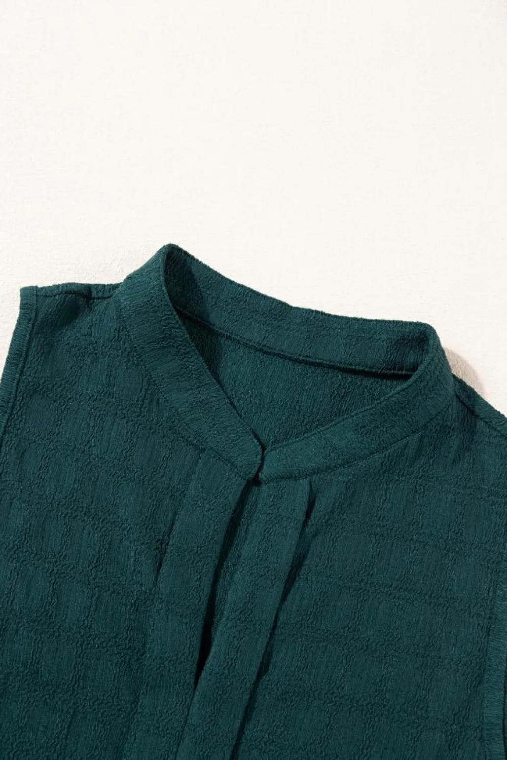 New Dear-Lover Lattice Textured Split Neck Tank Top Sea Green