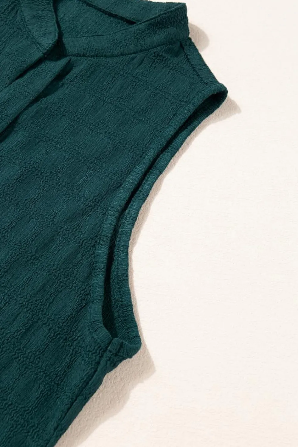 New Dear-Lover Lattice Textured Split Neck Tank Top Sea Green