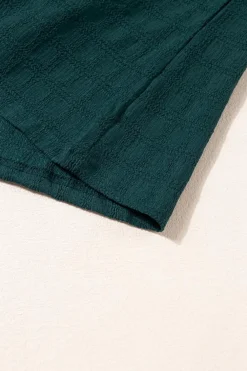 New Dear-Lover Lattice Textured Split Neck Tank Top Sea Green