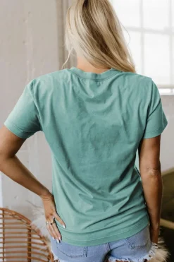 Fashion Dear-Lover MAMA Printed Mineral Wash Crewneck T Shirt Sea Green