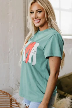 Fashion Dear-Lover MAMA Printed Mineral Wash Crewneck T Shirt Sea Green