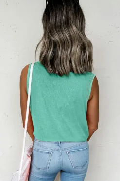 Discount Dear-Lover Mineral Wash Patched Chest Pocket Casual Tank Top Sea Green