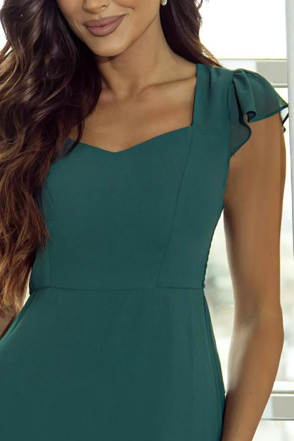 Clearance Dear-Lover Shirred Open Back Sweetheart Neck Ruffled Midi Dress Sea Green