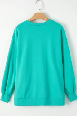 Discount Dear-Lover Solid Fleece Lined Drop Shoulder High Low Sweatshirt Sea Green