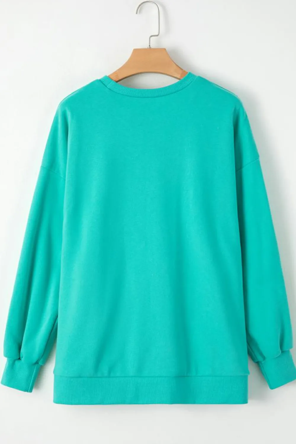 Discount Dear-Lover Solid Fleece Lined Drop Shoulder High Low Sweatshirt Sea Green