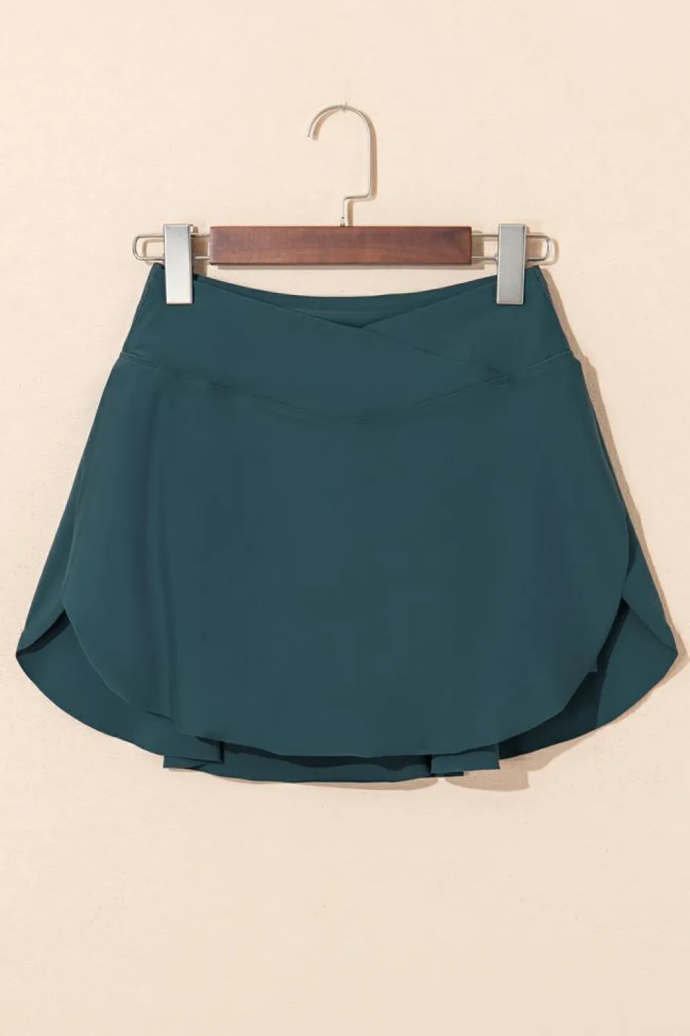 Best Dear-Lover Solid Pocketed Crossover High Waist Swim Skort Sea Green