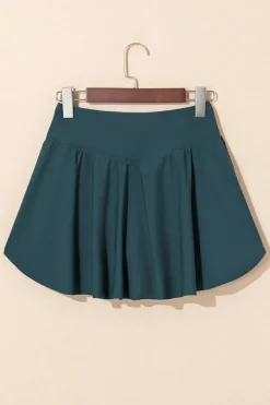 Best Dear-Lover Solid Pocketed Crossover High Waist Swim Skort Sea Green
