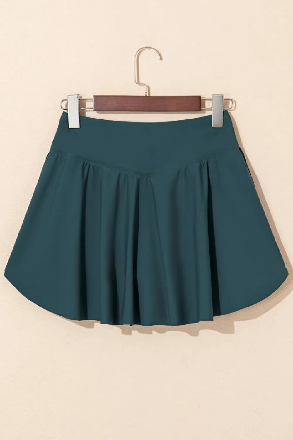 Best Dear-Lover Solid Pocketed Crossover High Waist Swim Skort Sea Green