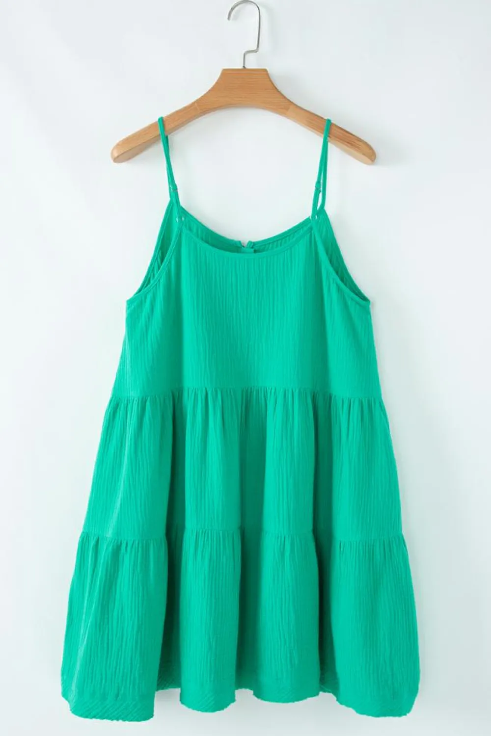 Outlet Dear-Lover Textured Buttoned Thin Strap Tiered Loose Fit Mini Dress Sea Green