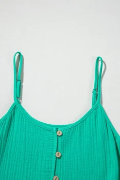 Outlet Dear-Lover Textured Buttoned Thin Strap Tiered Loose Fit Mini Dress Sea Green