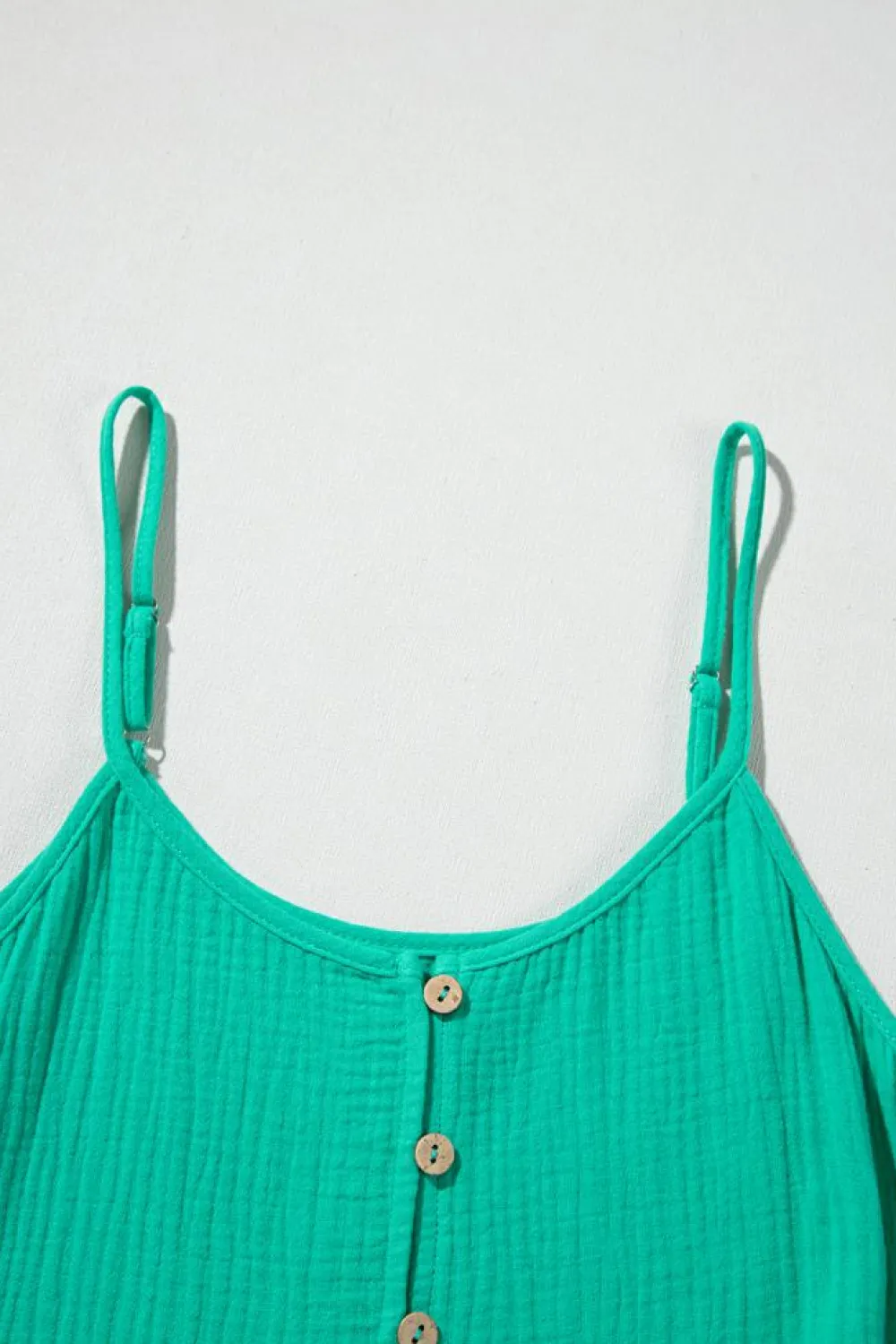 Outlet Dear-Lover Textured Buttoned Thin Strap Tiered Loose Fit Mini Dress Sea Green