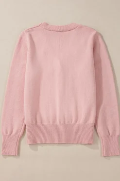 Clearance Dear-Lover Textured Knit Pearl Beaded Button Up Cardigan Sepia Rose
