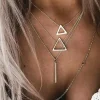 Clearance Dear-Lover Boho Triangle Bar Pendant Multilayer Necklace Silver