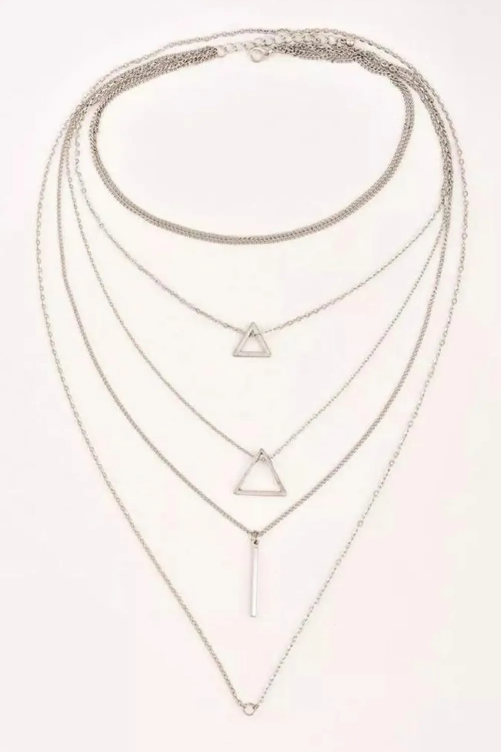 Clearance Dear-Lover Boho Triangle Bar Pendant Multilayer Necklace Silver