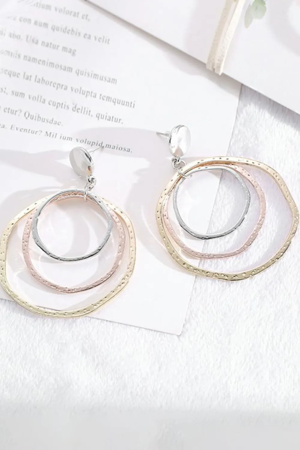 Fashion Dear-Lover 3-color Concentric Rings Dangle Earrings Silver