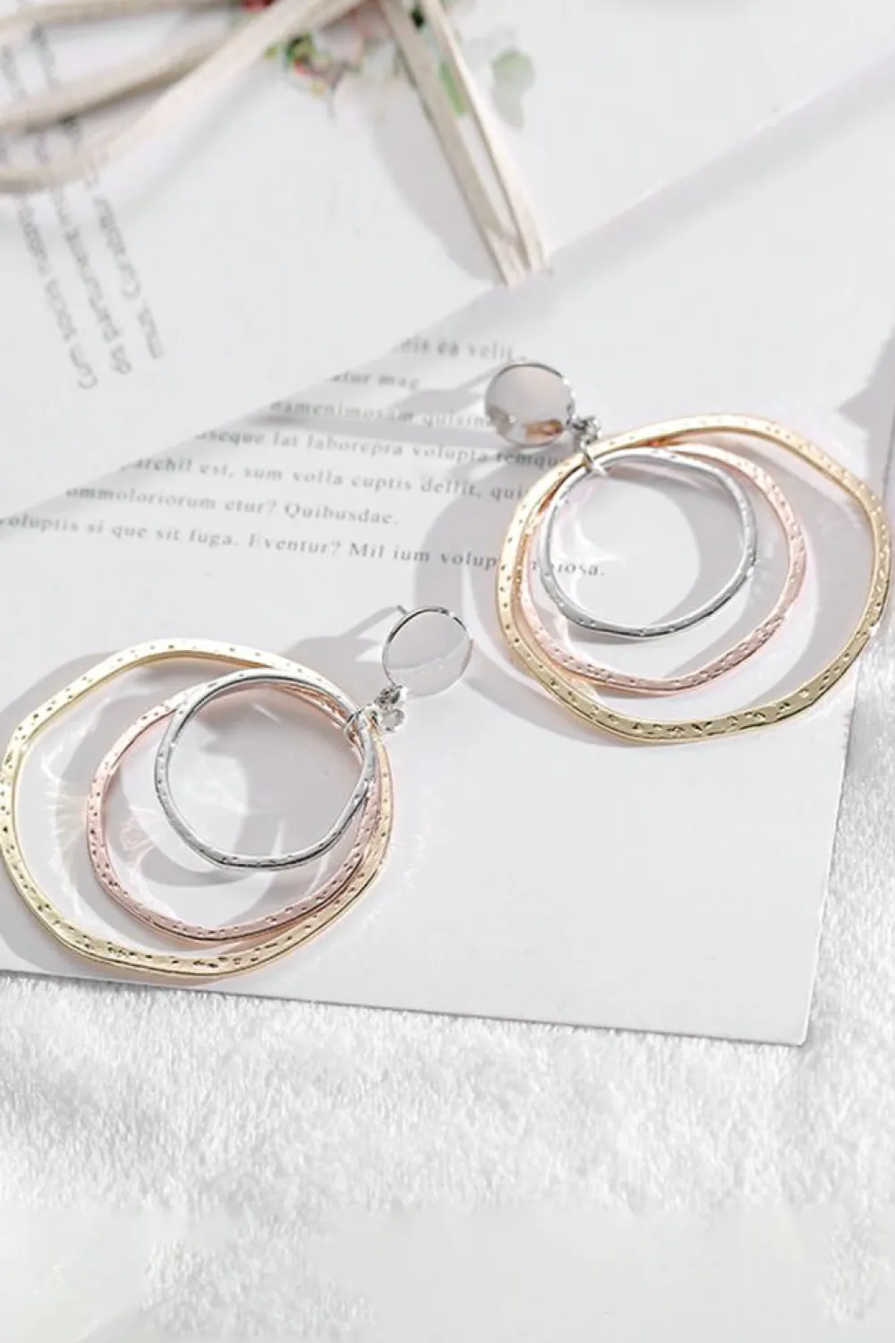 Fashion Dear-Lover 3-color Concentric Rings Dangle Earrings Silver