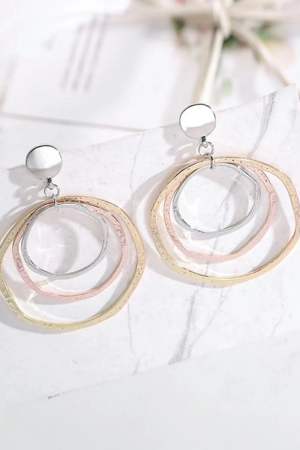 Fashion Dear-Lover 3-color Concentric Rings Dangle Earrings Silver