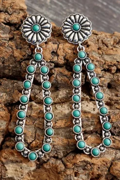 Discount Dear-Lover Flower Turquoise Western Fashion Earrings Silver