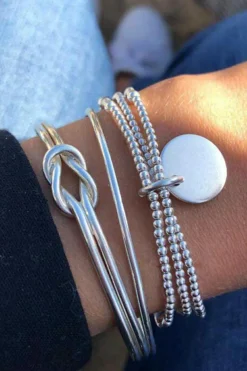 New Dear-Lover Knotted Beaded 3-piece Bracelet Set Silver