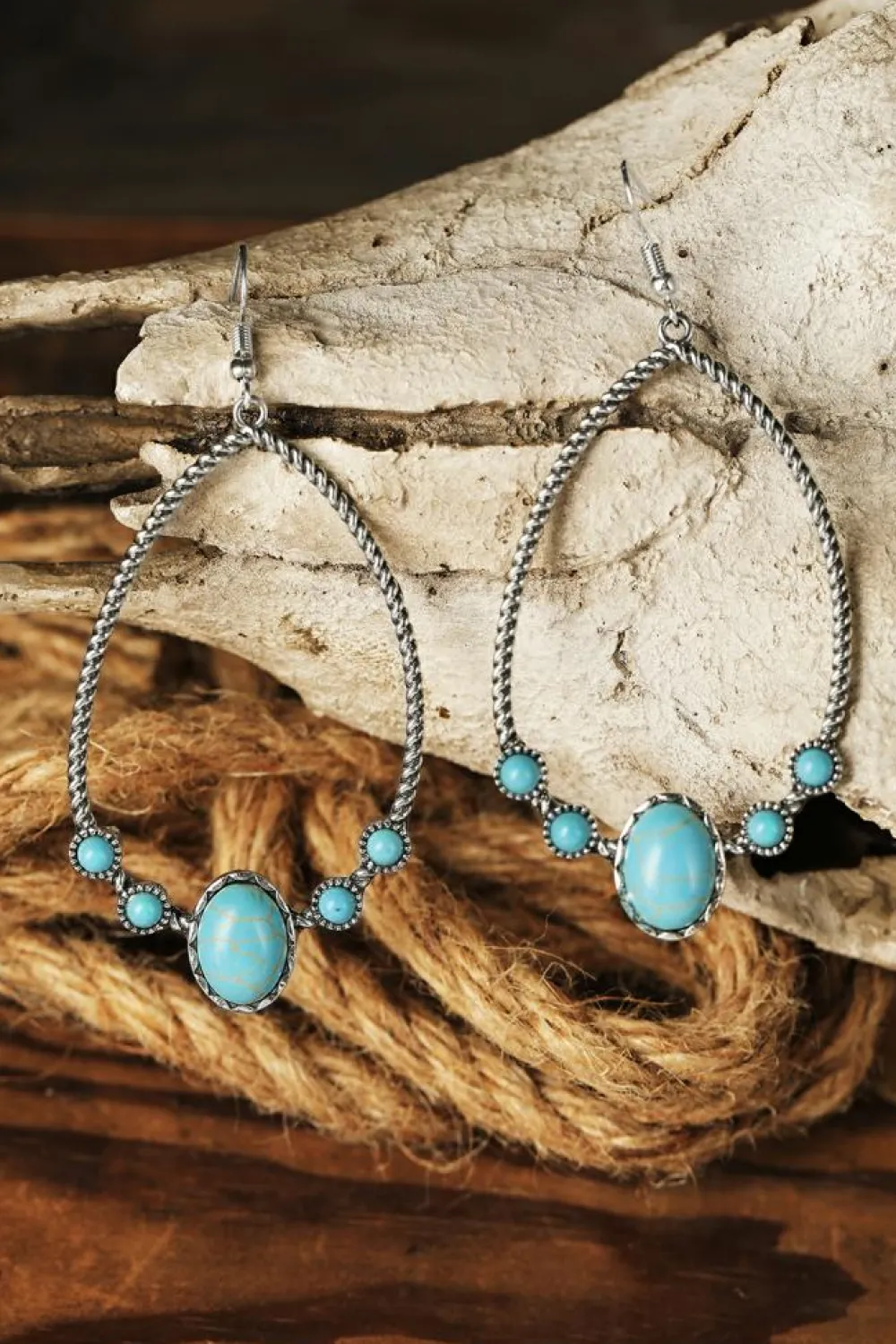 Discount Dear-Lover Western Turquoise Water Drop Hook Earrings Silver