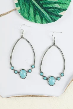 Discount Dear-Lover Western Turquoise Water Drop Hook Earrings Silver