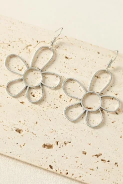 Online Dear-Lover Alloy Hollowed Flower Hook Earrings Silvery
