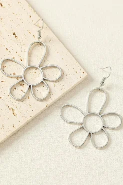 Online Dear-Lover Alloy Hollowed Flower Hook Earrings Silvery
