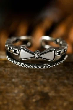 Online Dear-Lover Bownot Vintage Alloy Double Tier Ring Silvery