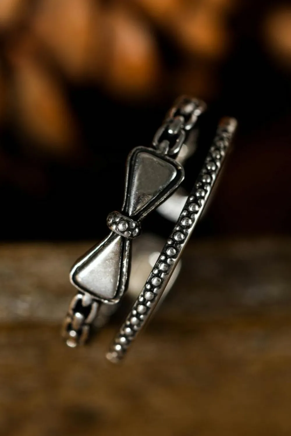 Online Dear-Lover Bownot Vintage Alloy Double Tier Ring Silvery