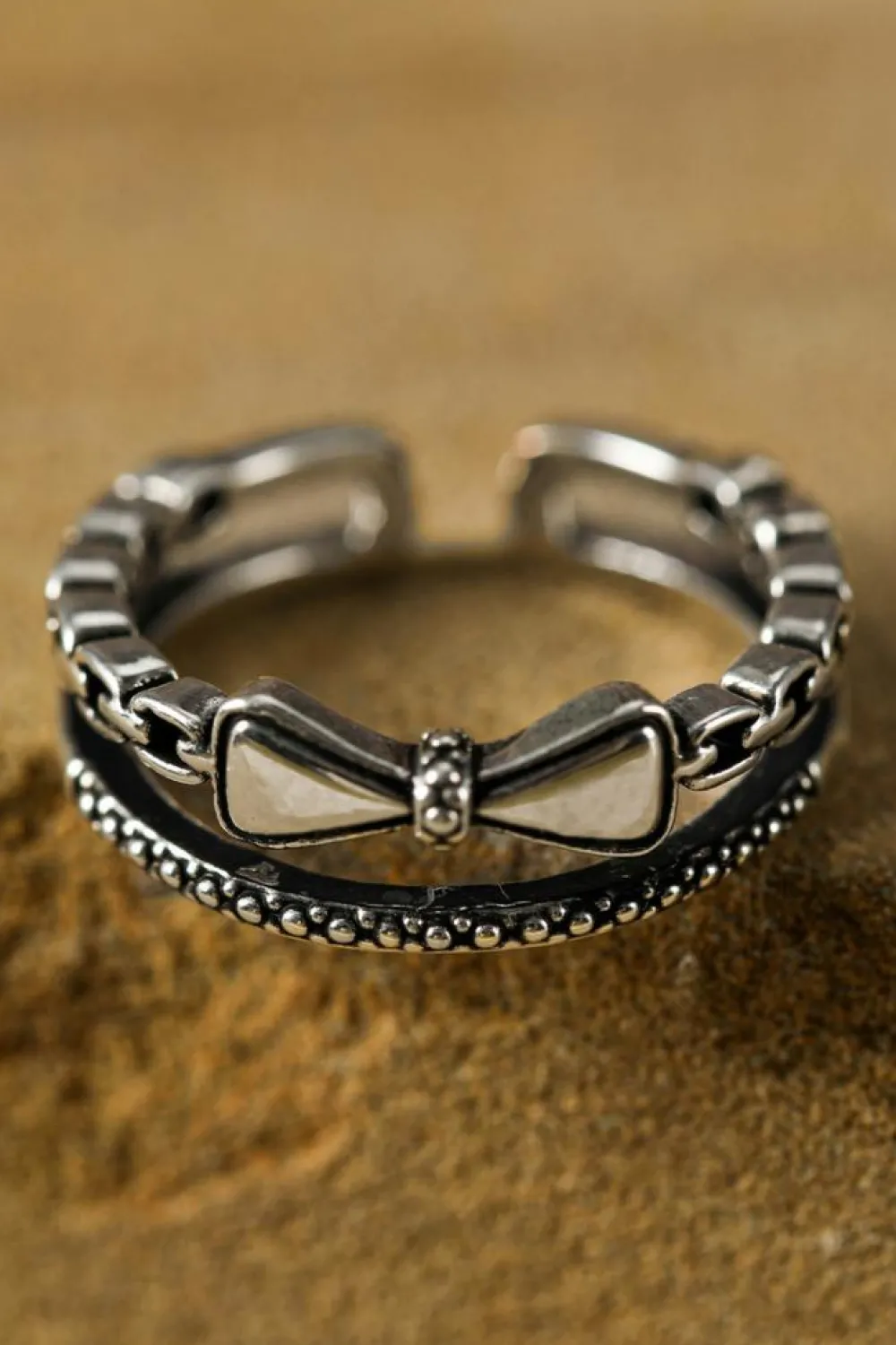 Online Dear-Lover Bownot Vintage Alloy Double Tier Ring Silvery