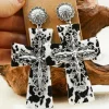 New Dear-Lover Cow Spots Faith Cross Western Fashion Dangle Earrings Silvery