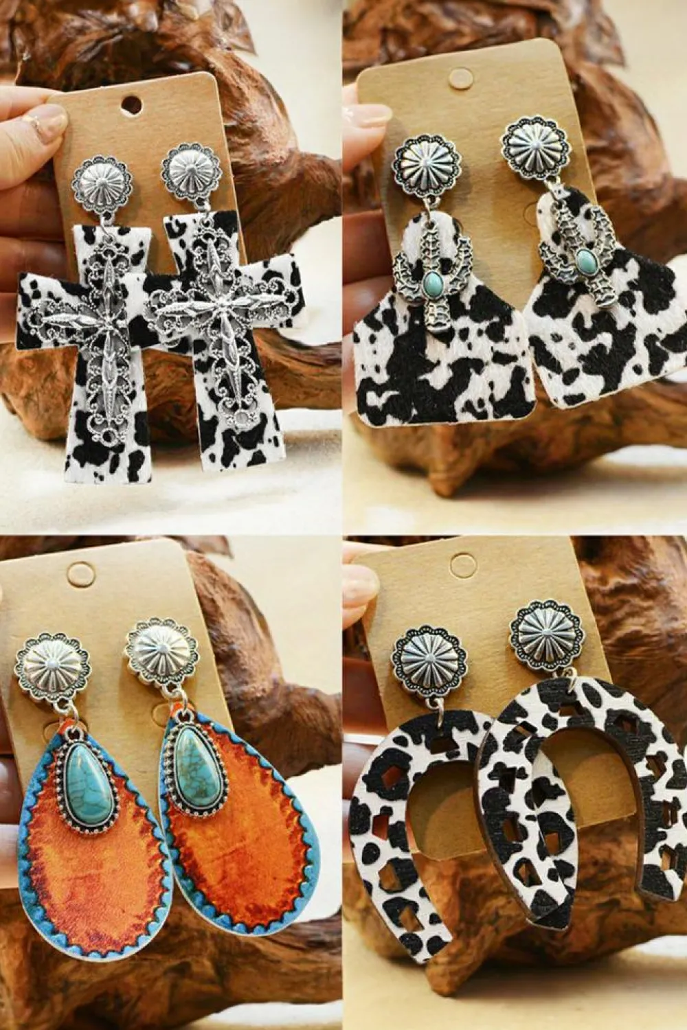 New Dear-Lover Cow Spots Faith Cross Western Fashion Dangle Earrings Silvery