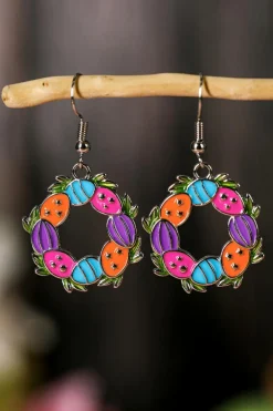 Online Dear-Lover Easter Eggs Floral Hoop Dangle Earrings Silvery