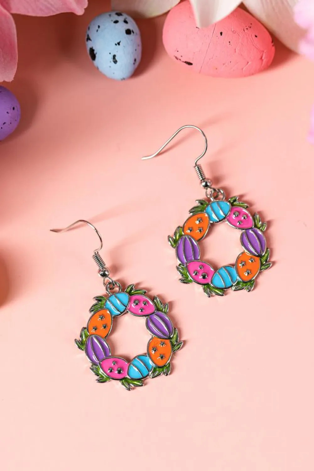Online Dear-Lover Easter Eggs Floral Hoop Dangle Earrings Silvery
