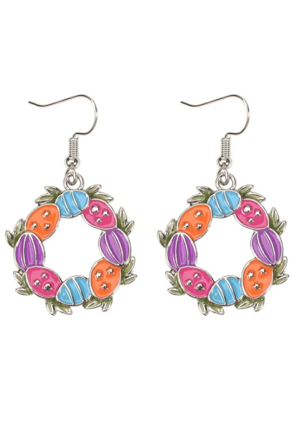 Online Dear-Lover Easter Eggs Floral Hoop Dangle Earrings Silvery