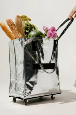 Clearance Dear-Lover Foldable Rolling Large Shopping Tote Bag Silvery