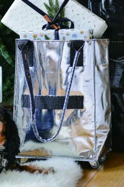 Clearance Dear-Lover Foldable Rolling Large Shopping Tote Bag Silvery
