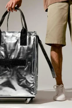 Clearance Dear-Lover Foldable Rolling Large Shopping Tote Bag Silvery