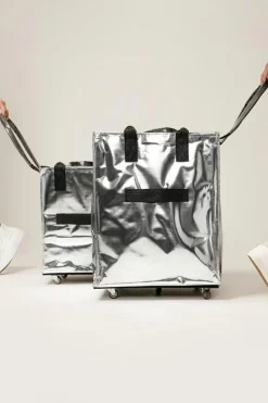 Clearance Dear-Lover Foldable Rolling Large Shopping Tote Bag Silvery