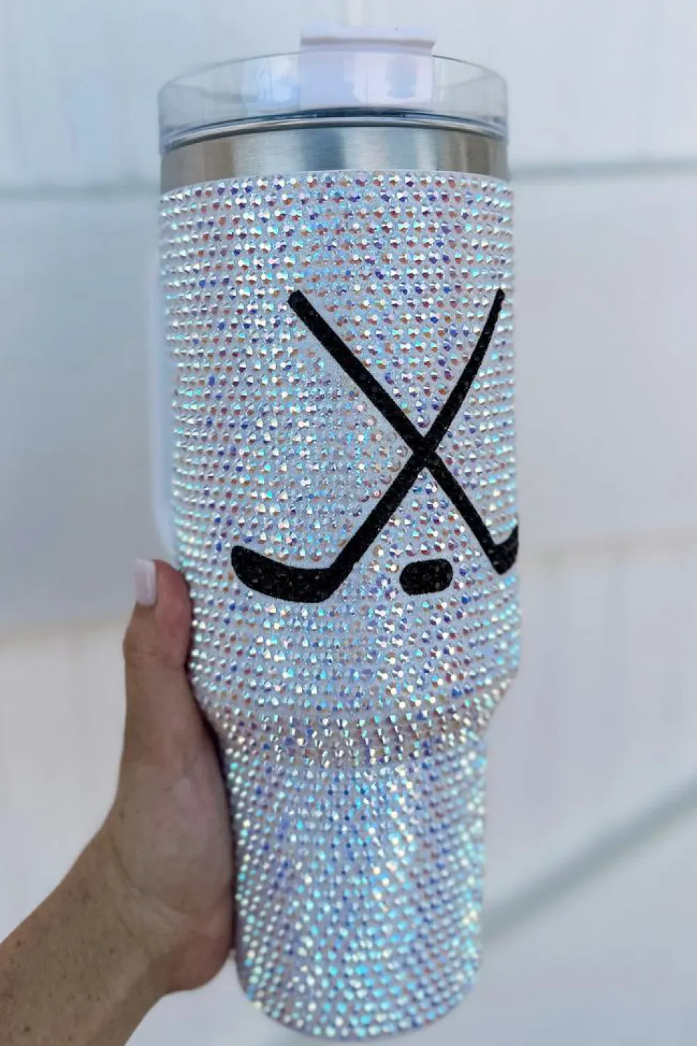 Online Dear-Lover Hockey Game Day Rhinestone 40 Oz Tumbler with Handle Silvery